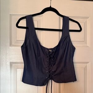 Navy Lace-Up Women's Top